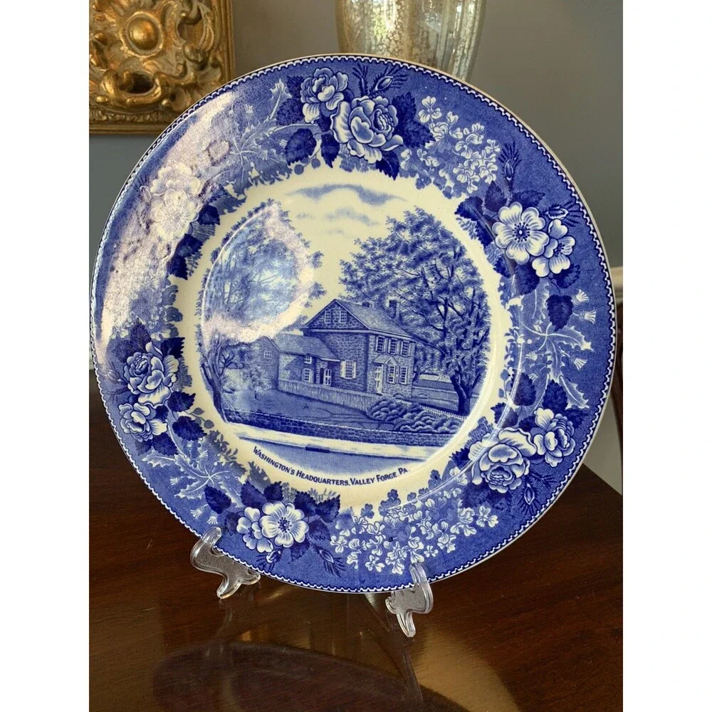 Washington's Headquarters At Valley Forge Plate Blue Transferware Adams Vintage